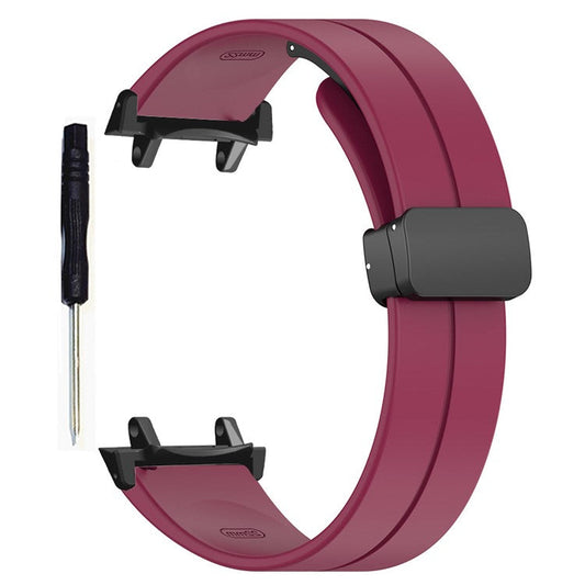 For Huami Amazfit T-Rex 3 Silicone Watch Band Magnetic Folding Buckle Wrist Strap (with Connector) - Wine Red