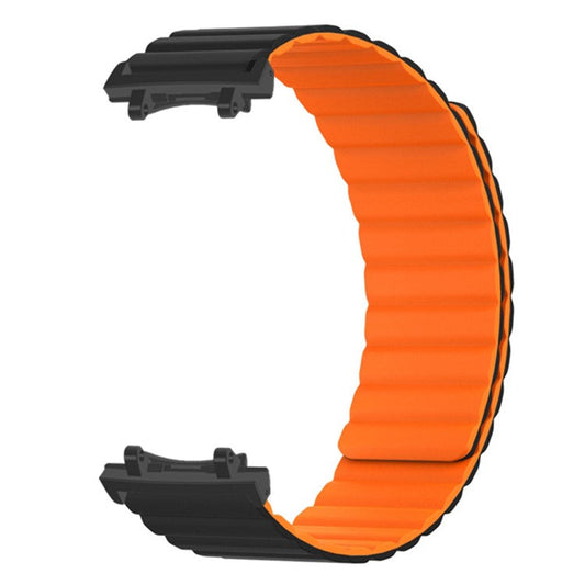 For Huami Amazfit T-Rex 3 Watch Band Adjustable Magnetic Silicone Wrist Strap with Connector - Black  /  Orange