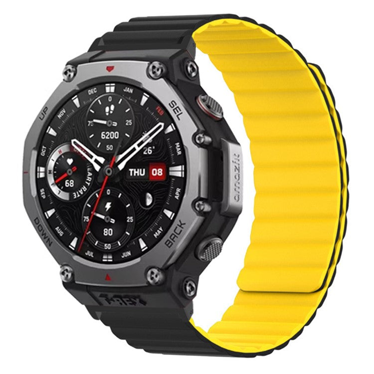 For Huami Amazfit T-Rex 3 Watch Band Adjustable Magnetic Silicone Wrist Strap with Connector - Black  /  Yellow