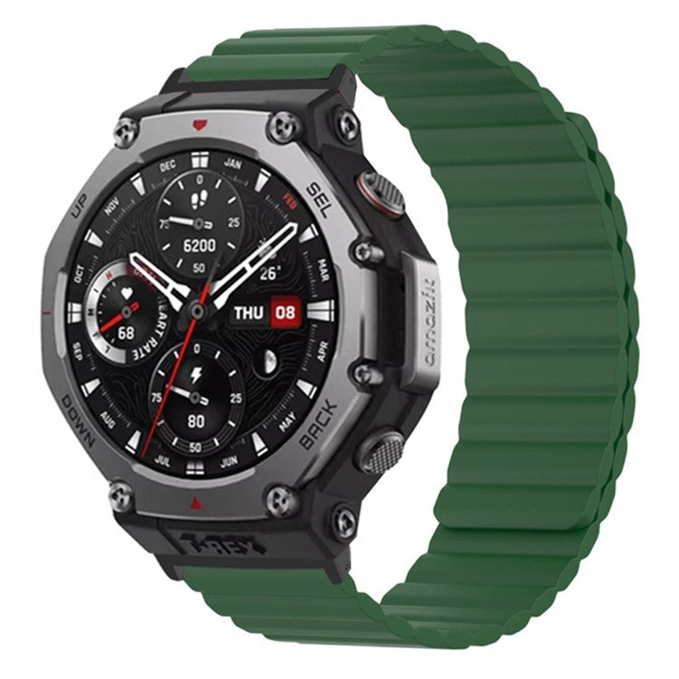 For Huami Amazfit T-Rex 3 Watch Band Adjustable Magnetic Silicone Wrist Strap with Connector - Army Green