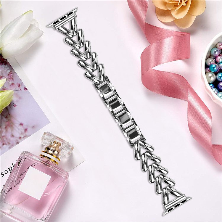 Strap for Apple Watch Series 10 46mm / Ultra 2 / Ultra 49mm / 9 8 7 45mm / SE (2023) SE (2022) SE 6 5 4 44mm / 3 2 1 42mm Twisted Metal Band - Silver