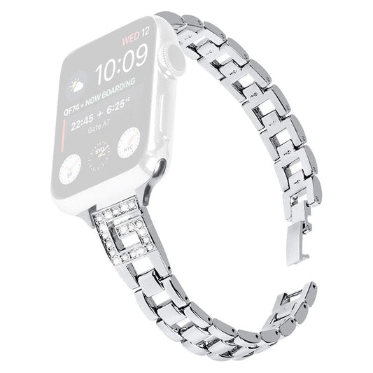 For Apple Watch Series 10 42mm / 9 8 7 41mm / SE (2023) SE (2022) SE 6 5 4 40mm / 3 2 1 38mm Watch Band G-Shape Rhinestone Decor - Silver