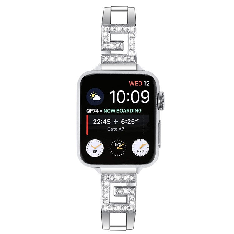 For Apple Watch Series 10 42mm / 9 8 7 41mm / SE (2023) SE (2022) SE 6 5 4 40mm / 3 2 1 38mm Watch Band G-Shape Rhinestone Decor - Silver
