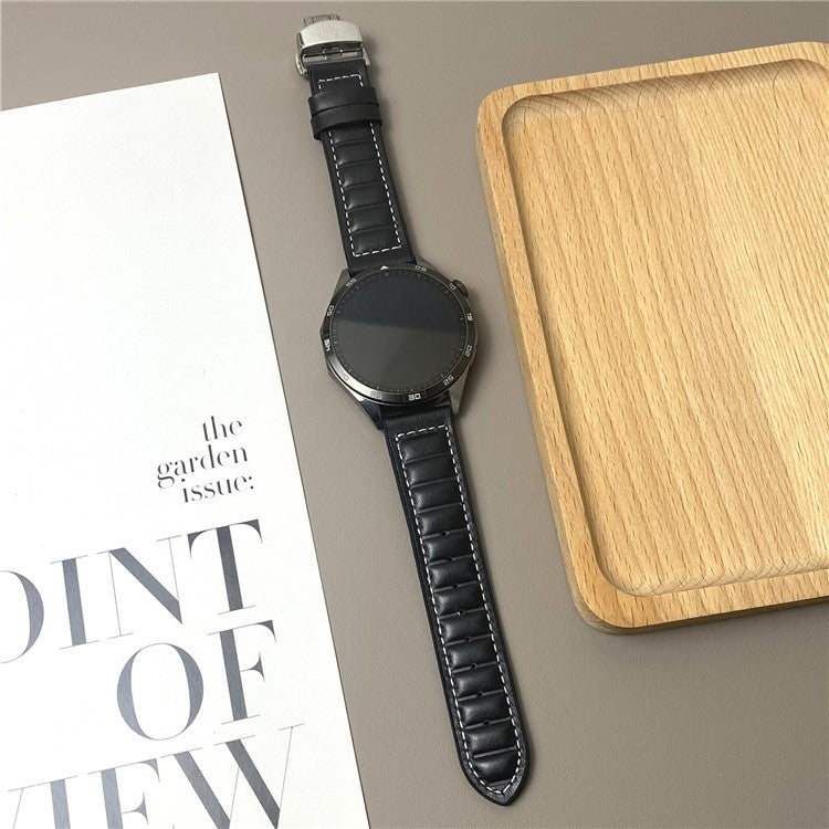 For Huawei Watch GT 5 Pro 42mm / GT 5 41mm Universal 18mm Genuine Cowhide Leather Watch Strap - Black