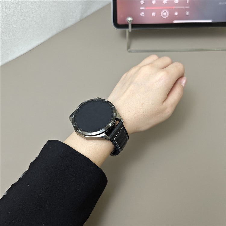 For Huawei Watch GT 5 Pro 42mm / GT 5 41mm Universal 18mm Genuine Cowhide Leather Watch Strap - Black