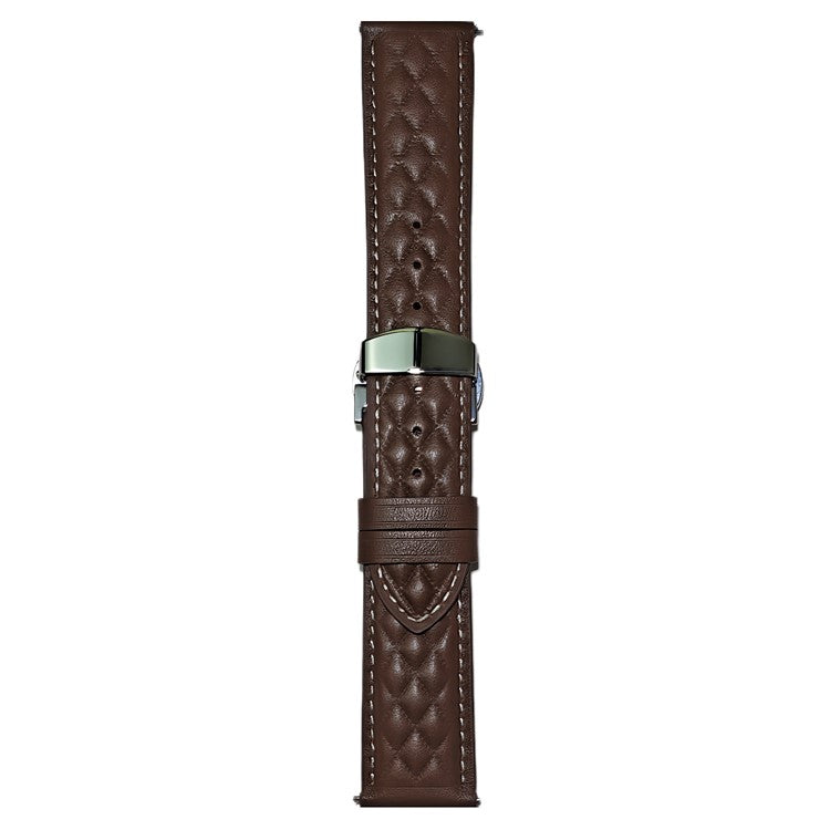 For Samsung Galaxy Watch7 44mm 40mm / Watch FE 40mm Universal 20mm Rhombus Texture Genuine Cowhide Leather Watch Strap - Dark Coffee