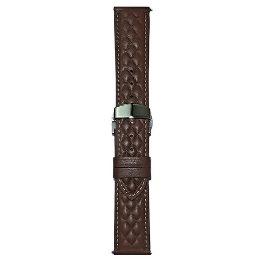 For Samsung Galaxy Watch7 44mm 40mm / Watch FE 40mm Universal 20mm Rhombus Texture Genuine Cowhide Leather Watch Strap - Dark Coffee