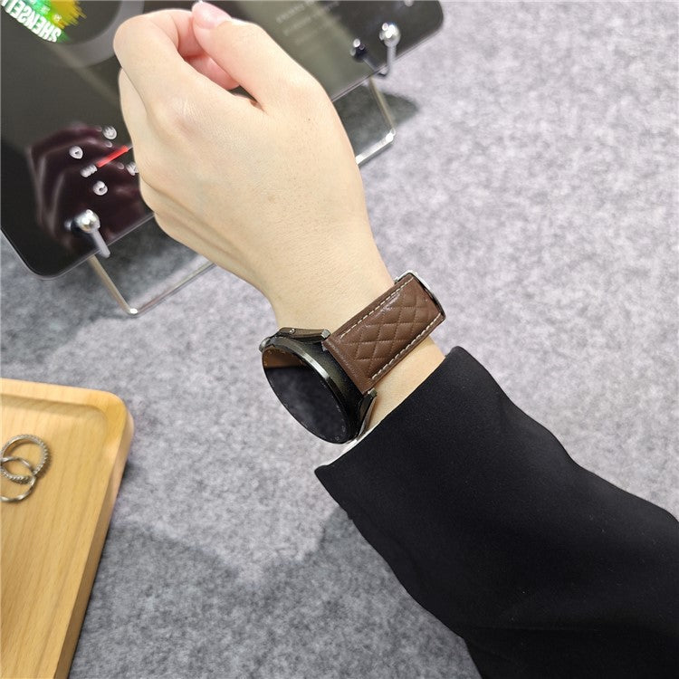 For Samsung Galaxy Watch7 44mm 40mm / Watch FE 40mm Universal 20mm Rhombus Texture Genuine Cowhide Leather Watch Strap - Dark Coffee