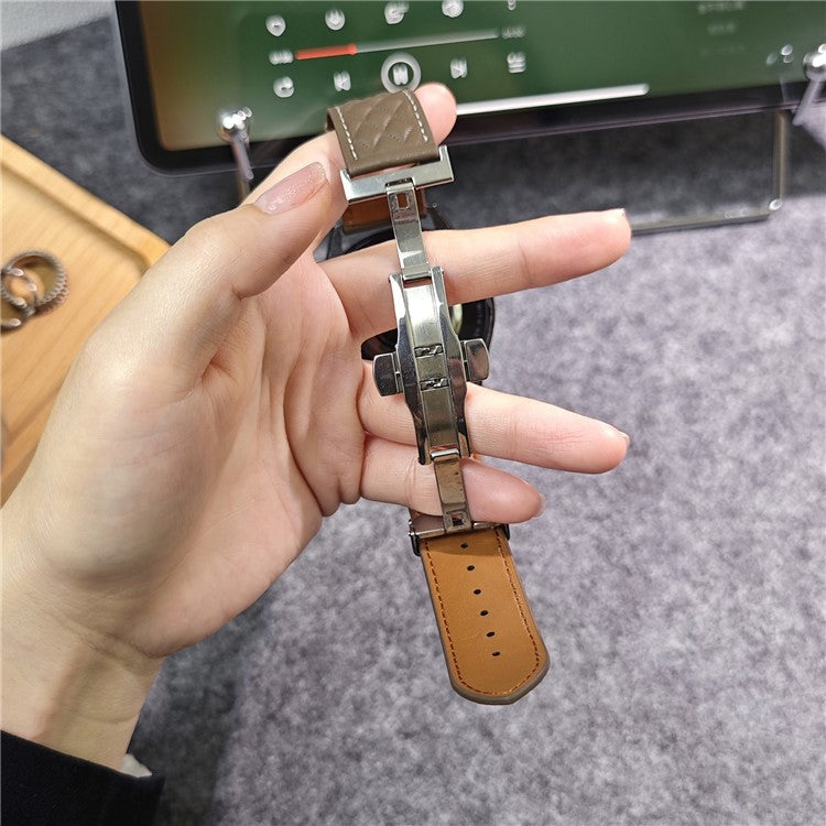For Samsung Galaxy Watch7 44mm 40mm / Watch FE 40mm Universal 20mm Rhombus Texture Genuine Cowhide Leather Watch Strap - Dark Coffee