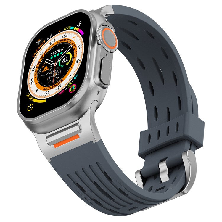Multiple Holes Watch Strap for Apple Watch Series 10 46mm / Ultra 2 / Ultra 49mm / 9 8 7 45mm / SE (2023) SE (2022) SE 6 5 4 44mm / 3 2 1 42mm - Grey