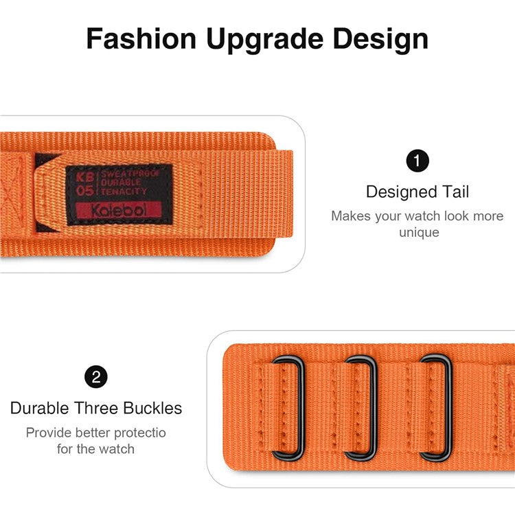 KALEBOL For Huawei Watch GT 5 Pro 46mm / GT 5 46mm 3-ring Nylon Strap Universal 22mm Watch Band - Orange