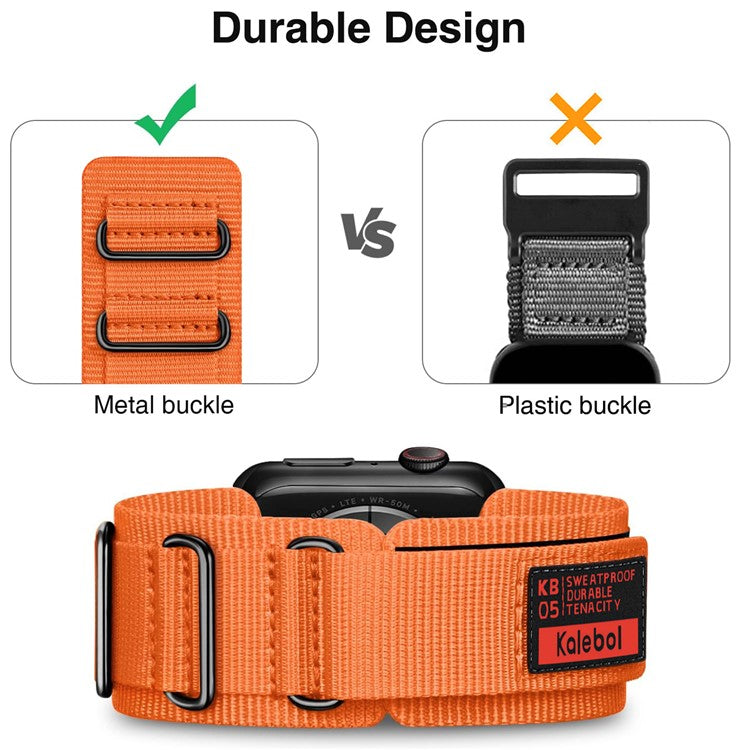 KALEBOL 3-ring Nylon Strap for Apple Watch Series 10 46mm / Ultra 2 /  Ultra 49mm / 9 8 7 45mm / SE (2023) SE (2022) SE 6 5 4 44mm / 3 2 1 42mm - Orange