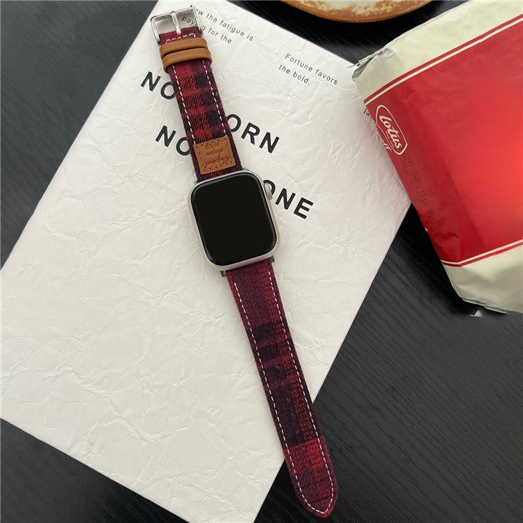 Wool + Leather Strap for Apple Watch Series 10 46mm / Ultra 2 /  Ultra 49mm / 9 8 7 45mm / SE (2023) SE (2022) SE 6 5 4 44mm / 3 2 1 42mm - Wine Red