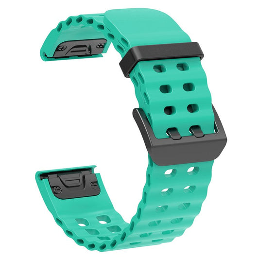 22mm Silicone Strap for Garmin Fenix 8 47mm / Fenix E 47mm / Quatix 7 Pro Multiple Holes Watchband - Teal Green