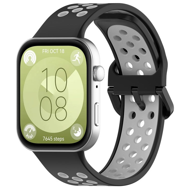 For Huawei Watch Fit 3 Silicone Watch Band Dual Color Adjustable Watch Strap - Black Grey