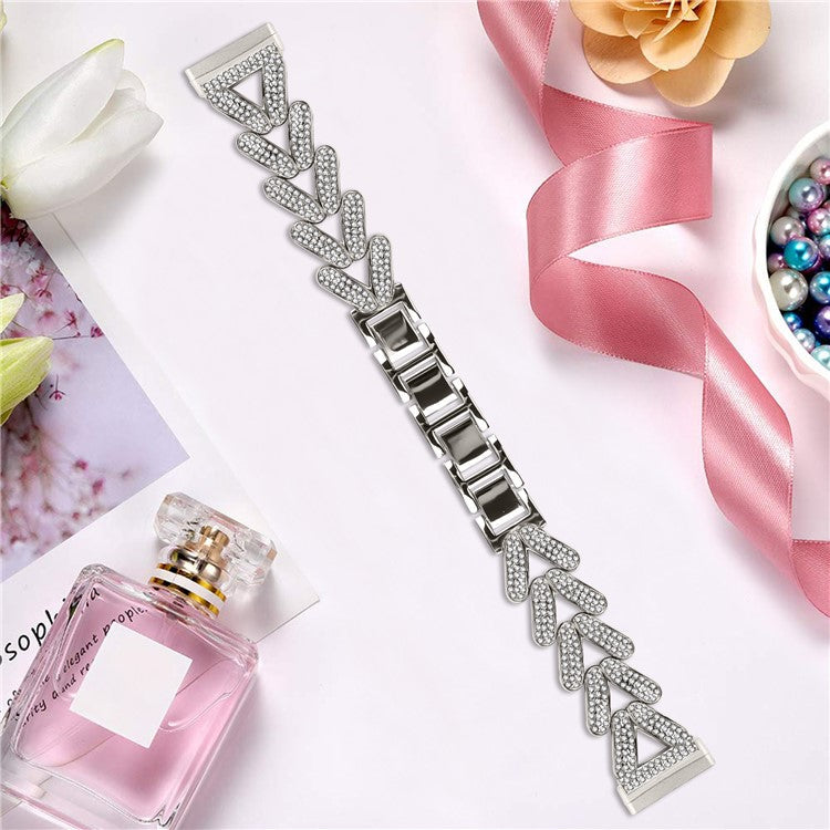 Zinc Alloy Twisted Watch Band Rhinestone Decor for Fitbit Versa 4  /  Fitbit Sense 2 Watch Strap - Starlight