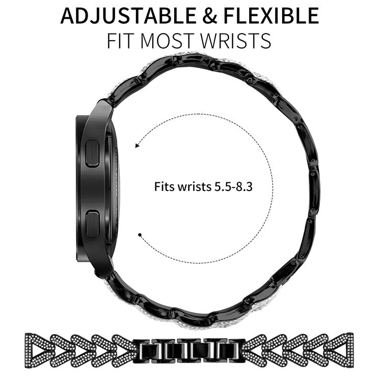 Zinc Alloy Twisted Watch Band Rhinestone Decor for Garmin Forerunner 645  /  Forerunner 645 Music Watch Strap - Black