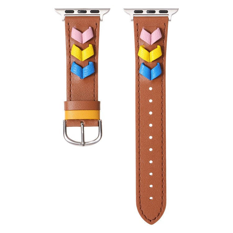 Heart Cowhide Leather Strap for Apple Watch Series 10 46mm  /  Ultra 2  /   Ultra 49mm  /  9 8 7 45mm  /  SE (2023) SE (2022) SE 6 5 4 44mm  /  3 2 1 42mm - Brown+Multi-Color