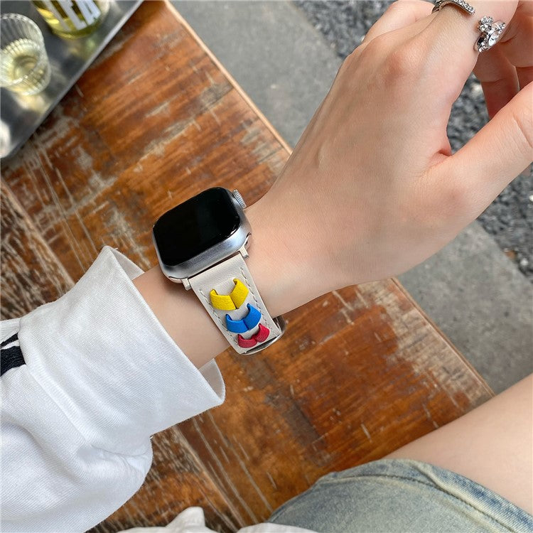 Heart Cowhide Leather Strap for Apple Watch Series 10 42mm  /  9 8 7 41mm  /  SE (2023) SE (2022) SE 6 5 4 40mm  /  3 2 1 38mm - Beige+Multi-color