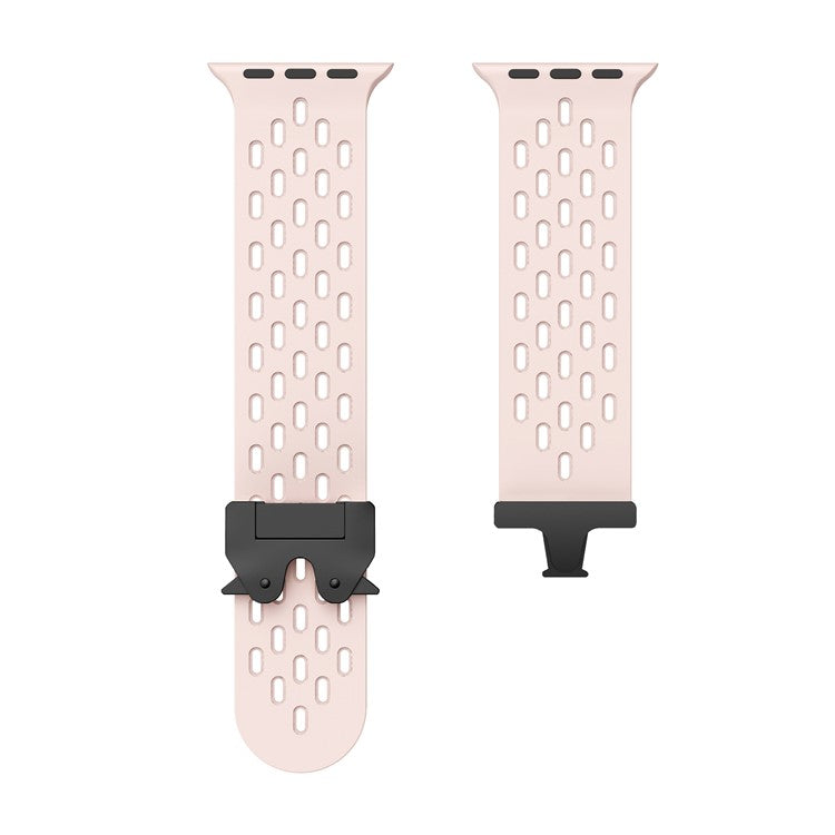 Hollow Silicone Strap for Apple Watch Series 10 46mm / Ultra 2 / Ultra 49mm / 9 8 7 45mm / SE (2023) SE (2022) SE 6 5 4 44mm / 3 2 1 42mm - Pink+Black Buckle
