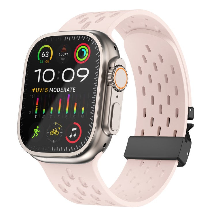 Hollow Silicone Strap for Apple Watch Series 10 46mm / Ultra 2 / Ultra 49mm / 9 8 7 45mm / SE (2023) SE (2022) SE 6 5 4 44mm / 3 2 1 42mm - Pink+Black Buckle