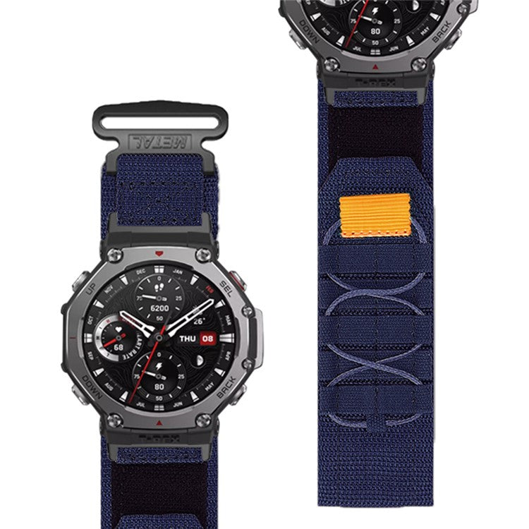 For Huami Amazfit T-Rex 3 Nylon Watch Band Loop Fastener Wrist Strap with Connector - Midnight Blue
