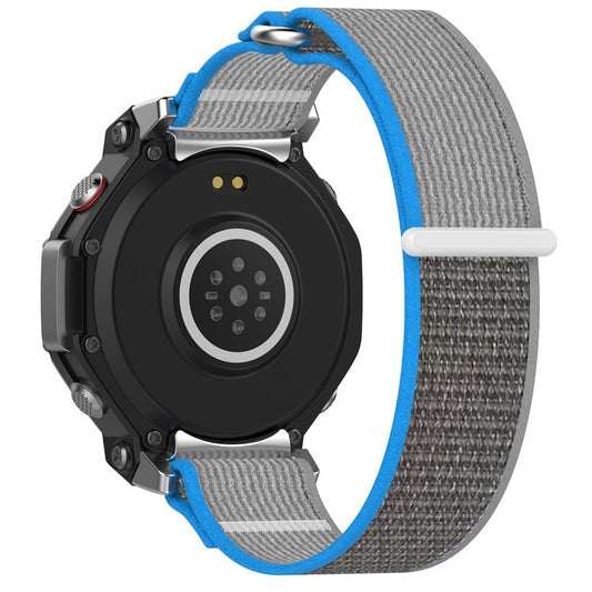 For Huami Amazfit T-Rex 3 Wtch Band Nylon Braided Replacement Watch Strap - Blue+Grey