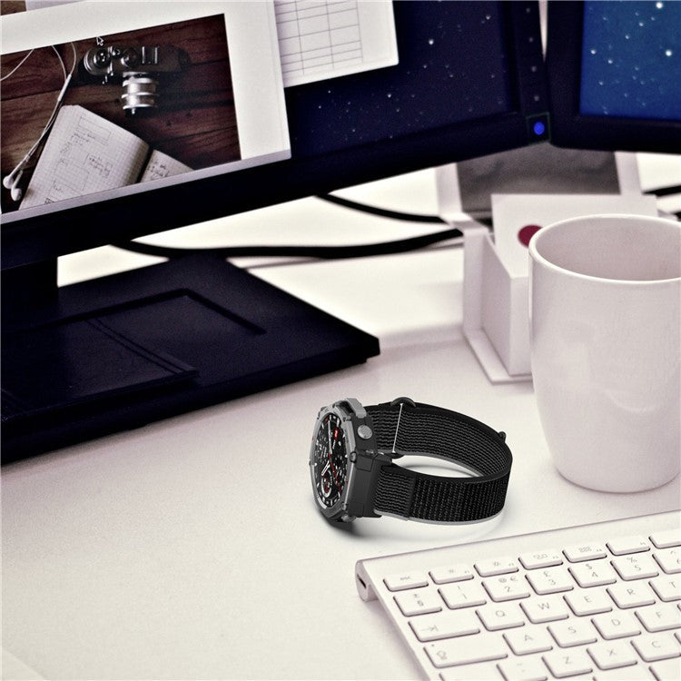 For Huami Amazfit T-Rex 3 Wtch Band Nylon Braided Replacement Watch Strap - Blue+Grey