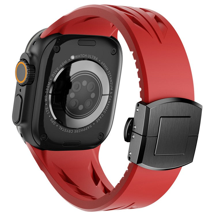 Silicone Watch Strap for Apple Watch Series 10 46mm / Ultra 2 Ultra 49mm / 9 8 7 45mm / SE (2023) SE (2022) SE 6 5 4 44mm / 3 2 1 42mm Butterfly Clasp Band - Red