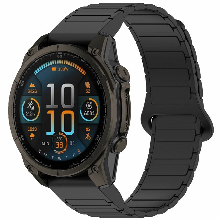 22mm Silicone Band for Garmin Fenix 8 47mm / Fenix E 47mm / Fenix 7 / Descent G1 Quick Release Magnetic Watch Strap - Black