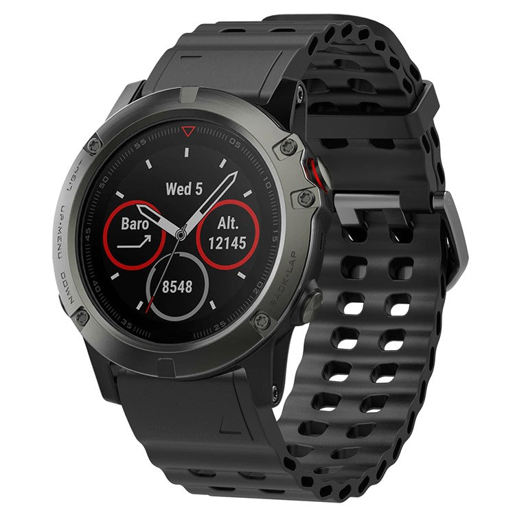 26mm Silicone Strap for Garmin Fenix 8 51mm / Enduro 3 / Instinct 2X Multiple Holes Watchband - Black