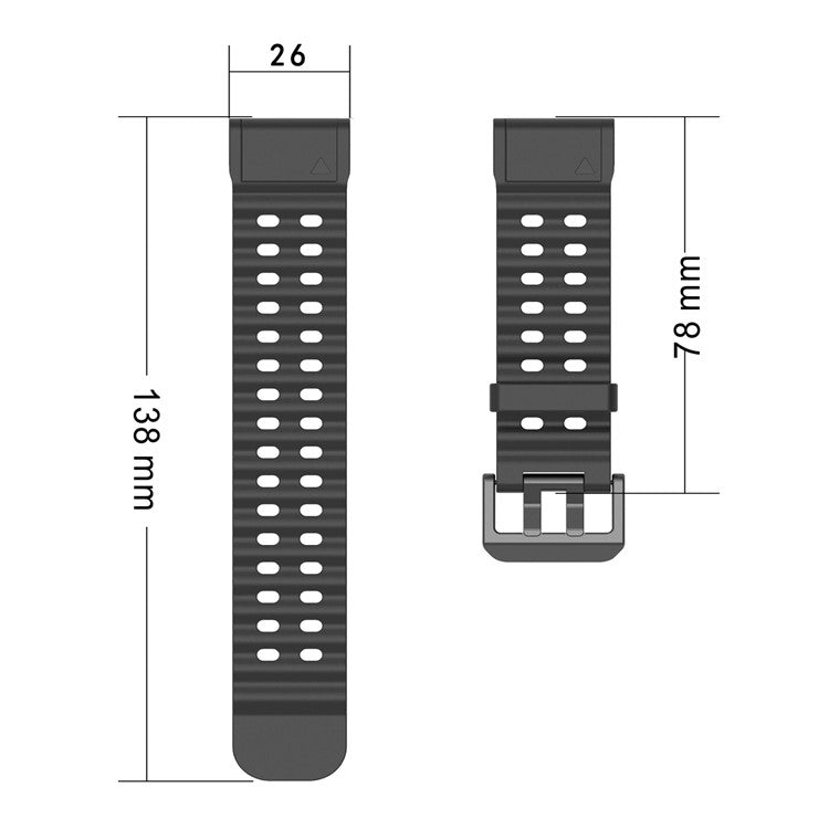 26mm Silicone Strap for Garmin Fenix 8 51mm / Enduro 3 / Instinct 2X Multiple Holes Watchband - Black