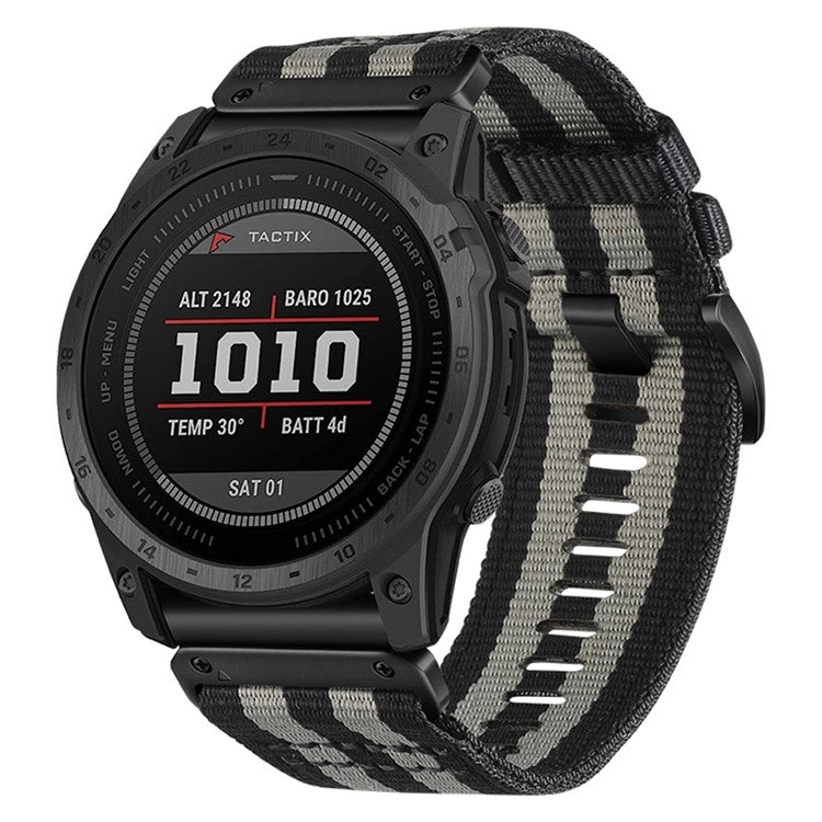 26mm Canvas Nylon Quick Release Strap for Garmin Fenix 8 51mm  /  Fenix 7X  /  6X - Black  /  Grey