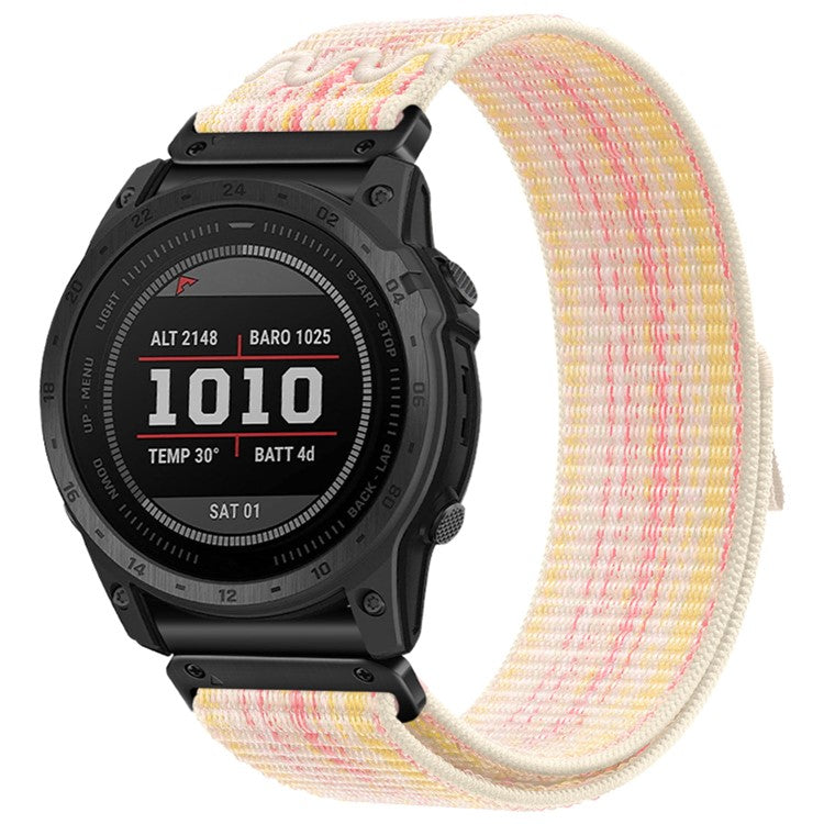 26mm Quick Release Nylon Watch Band for Garmin Fenix 8 51mm  /  Fenix 7X  /  6X - Yellow+Pink