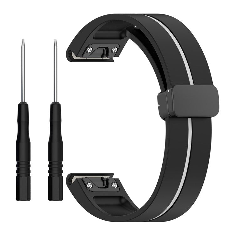 22mm Watch Strap For Garmin Fenix 8 47mm  /  Fenix 7  /  6 Silicone Watchband with Magnetic Black Buckle - Black  /  White