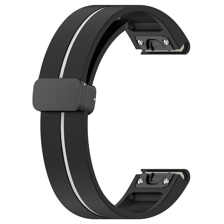 22mm Watch Strap For Garmin Fenix 8 47mm  /  Fenix 7  /  6 Silicone Watchband with Magnetic Black Buckle - Black  /  White