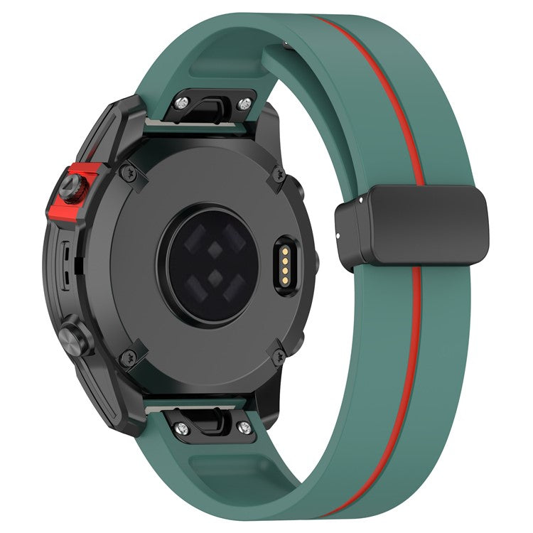 20mm Watch Strap For Garmin Fenix 8 43mm  /  Fenix 7S  /  6S Silicone Watchband with Magnetic Black Buckle - Olive Green  /  Red