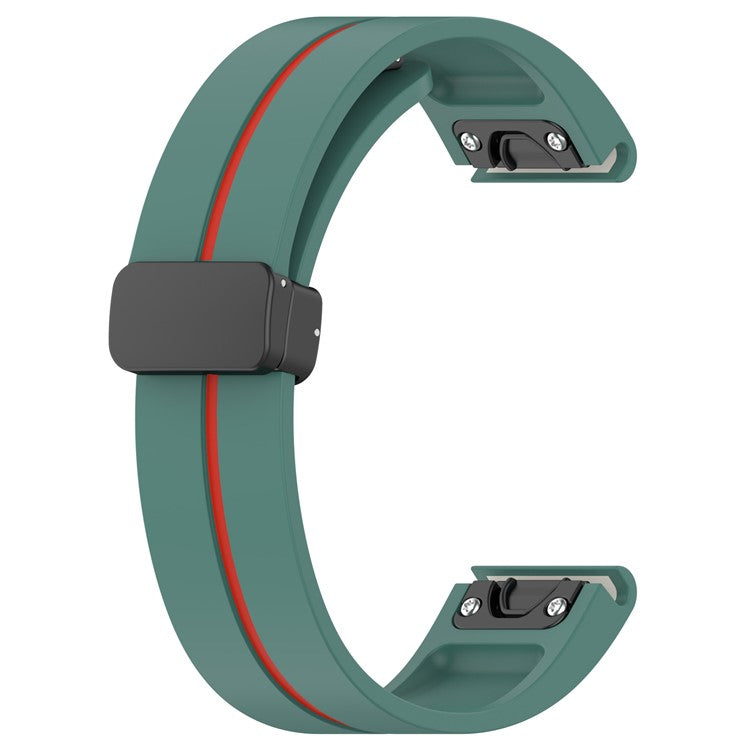 20mm Watch Strap For Garmin Fenix 8 43mm  /  Fenix 7S  /  6S Silicone Watchband with Magnetic Black Buckle - Olive Green  /  Red