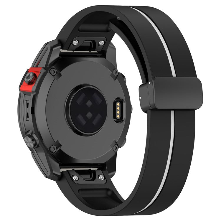 26mm Watch Strap For Garmin Fenix 8 51mm  /  Fenix 7X  /  6X Silicone Watchband with Magnetic Black Buckle - Black  /  White