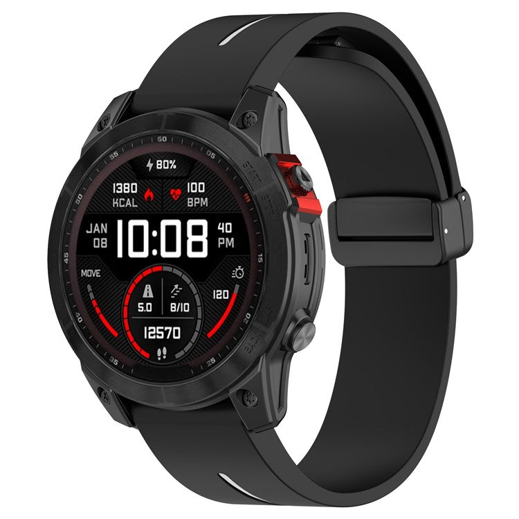 26mm Watch Strap For Garmin Fenix 8 51mm  /  Fenix 7X  /  6X Silicone Watchband with Magnetic Black Buckle - Black  /  White
