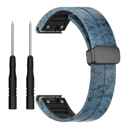 22mm Watch Strap For Garmin Fenix 8 47mm  /  Fenix 7  /  6 Camouflage Silicone Watchband with Magnetic Black Buckle - Mosaic