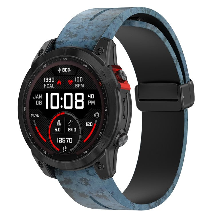 22mm Watch Strap For Garmin Fenix 8 47mm  /  Fenix 7  /  6 Camouflage Silicone Watchband with Magnetic Black Buckle - Mosaic