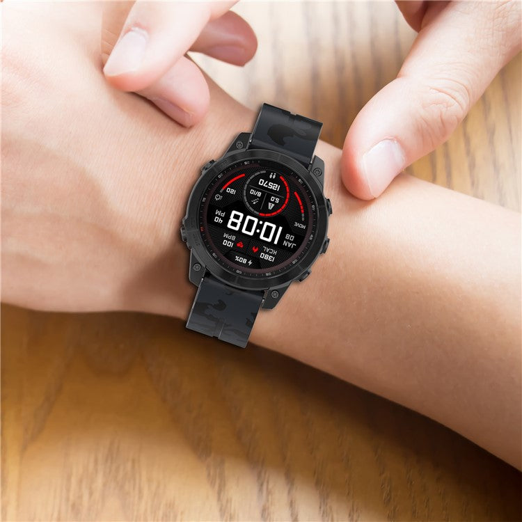 22mm Watch Strap For Garmin Fenix 8 47mm  /  Fenix 7  /  6 Camouflage Silicone Watchband with Magnetic Black Buckle - Mosaic