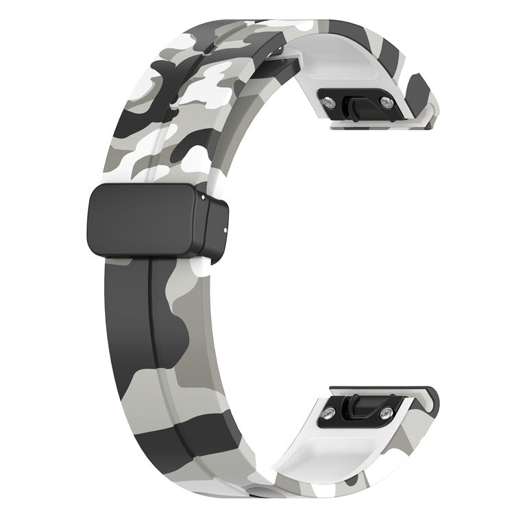 22mm Watch Strap For Garmin Fenix 8 47mm  /  Fenix 7  /  6 Camouflage Silicone Watchband with Magnetic Black Buckle - Camo White