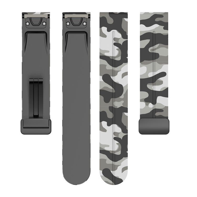 22mm Watch Strap For Garmin Fenix 8 47mm  /  Fenix 7  /  6 Camouflage Silicone Watchband with Magnetic Black Buckle - Camo White