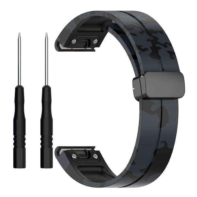 22mm Watch Strap For Garmin Fenix 8 47mm  /  Fenix 7  /  6 Camouflage Silicone Watchband with Magnetic Black Buckle - Camo Grey