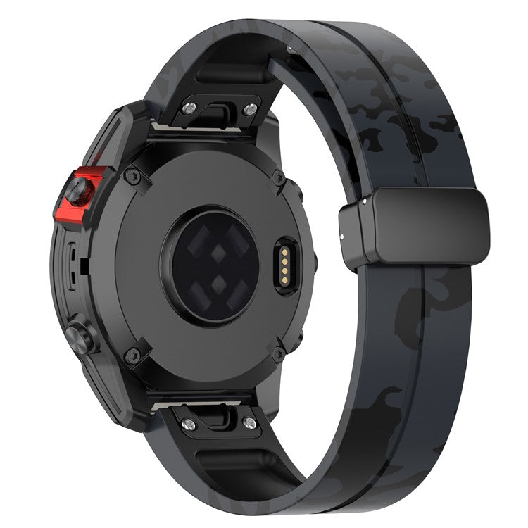 22mm Watch Strap For Garmin Fenix 8 47mm  /  Fenix 7  /  6 Camouflage Silicone Watchband with Magnetic Black Buckle - Camo Grey