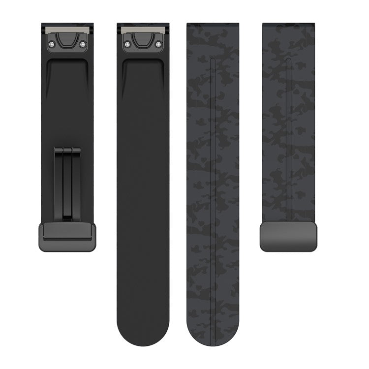 22mm Watch Strap For Garmin Fenix 8 47mm  /  Fenix 7  /  6 Camouflage Silicone Watchband with Magnetic Black Buckle - Camo Grey