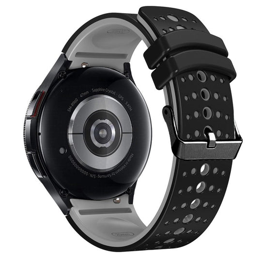 Silicone Strap for Samsung Galaxy Watch7 44mm 40mm / Watch FE 40mm / Watch6 44mm 40mm Multiple Holes Dual Color Watchband - Black+Grey