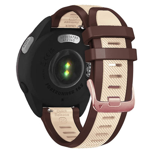 20mm Silicone Strap for Samsung Galaxy Watch6 44mm 40mm / Watch6 Classic 47mm 43mm / Watch 5 44mm 40mm Rose Gold Buckle Dual Color Band - Khaki+Brown